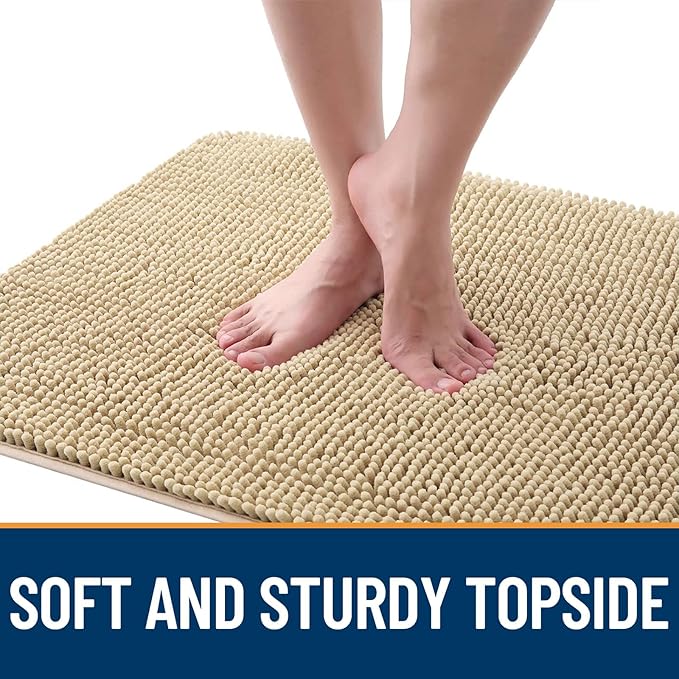 OLANLY Dog Door Mat for Muddy Paws 59x32, Absorbs Moisture and Dirt, Absorbent Non-Slip Washable Doormat, Quick Dry Chenille Mud Mat for Dogs, Entry Indoor Entryway Carpet for Inside Floor, Beige