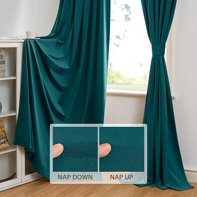 StangH Velvet Blackout Curtains Teal - Extra Long Luxury Velvet Curtains Thermal Insulated Patio Door Panels for Dining Room, Teal, W52 x L108 inches, 2 Panels