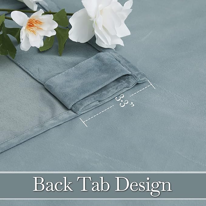 RYB HOME Stone Blue Velvet Curtains - Blackout Curtains for Nursery Thermal Insulated Noise Reducing Soft Luxury Window Decor for Bedroom, Stone Blue, W52 x L72 inches, 2 Panels