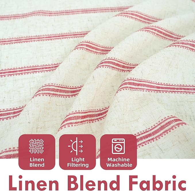 DriftAway Farmhouse Vertical Striped Linen Blend Textured Light Filtering Semi Sheer Curtains for Living Room Bedroom 96 Inches Long Drapes 2 Panels