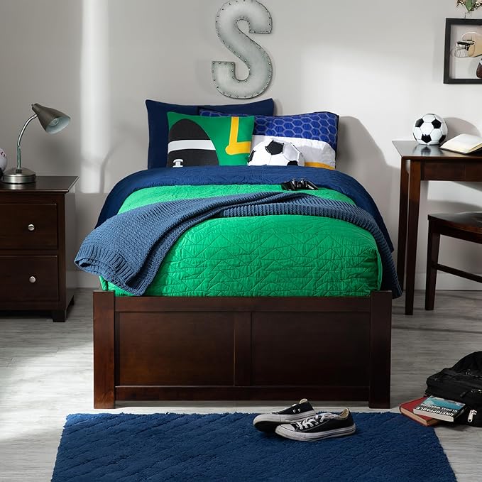 AFI Concord Twin XL Size Platform Bed with Footboard & Twin XL Trundle in Walnut