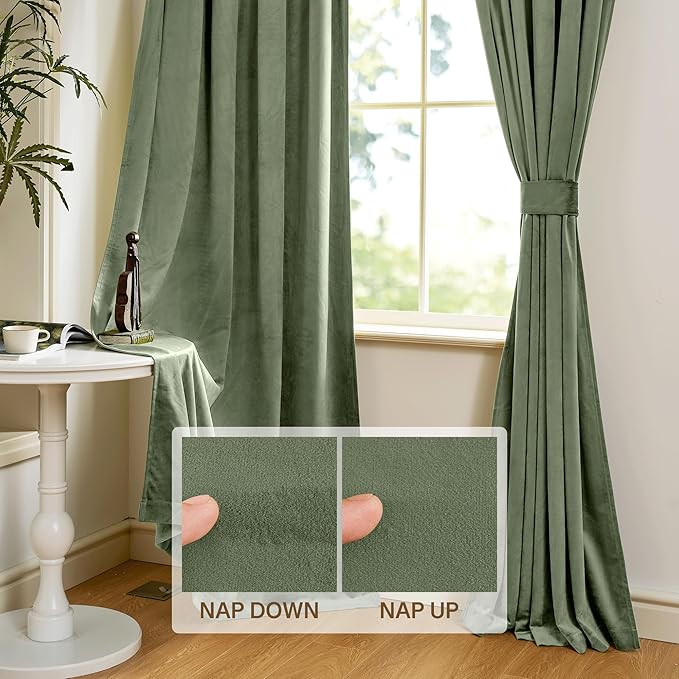 StangH Sage Green Small Window Curtains 63 inches Long, Thick Warming Velvet Curtains Room Darkening Privacy Protect for Bedroom Elegant Decor for Living Room, W52 x L63, 2 Panels Set