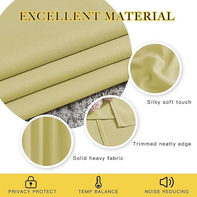 NICETOWN Room Darkening Room Divider Curtains 118 inches Long 2 Panels, Grommet Sliding Door Curtains Solid Window Treatments Sound Reducing for Living Room, W66 x L118, Paler Yellow