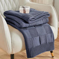 CozeCube Check Knit Throw Blanket, Steel Blue Checkered Throw for Couch, Decorative Christmas Soft Cozy Warm Knitted Blanket for Bed Sofa Living Room, 60"X80"
