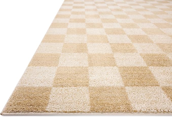 Loloi Chris Loves Julia Calvin Collection CLV-01 Wheat/Ivory 9'-6" x 12'-6" Area Rug Checkered Neutral Soft Living Room Bedroom Carpet