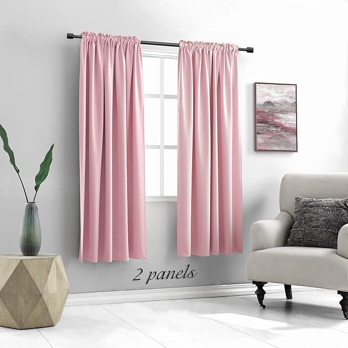 DONREN Pink Room Darkening Curtains for Bedroom Girls - Home Decoration Privacy Protection Thermal Insulated Blackout Window Drape with Rod Pocket (Set of 2 Panels,52 x 72 Inch)