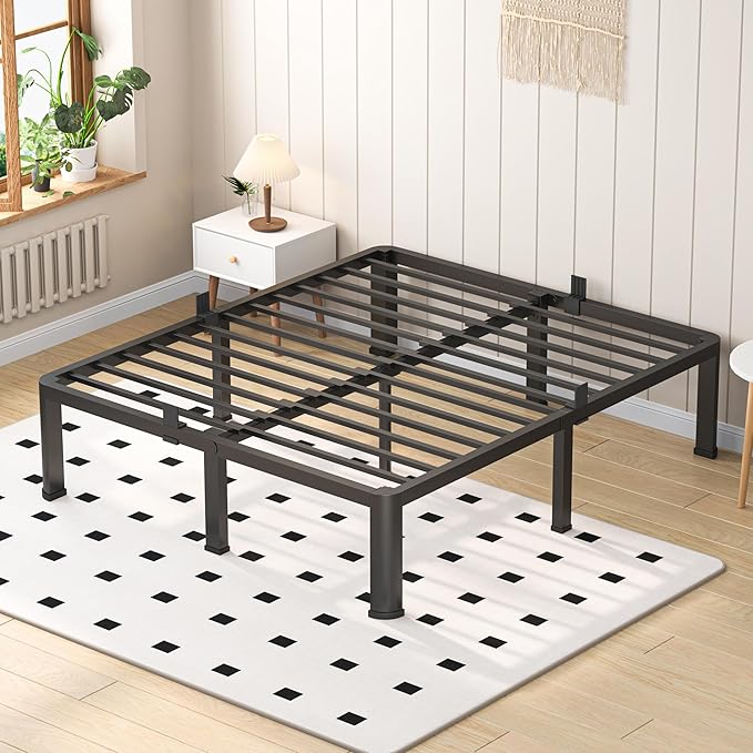 14 Inch California King Heavy Duty 3500 lbs Bed Frame with Round-Corner Legs & Anti-Squeak Design – Quick Assembly Metal Platform, No Box Spring Needed
