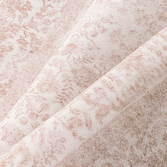 Pink Area Rug 9x12 Machine Washable Large Vintage Living Room Distressed Non Slip Carpet Traditional Indoor Bedroom Retro Floral Accent Throw Rug for Office Kitchen Dining Room