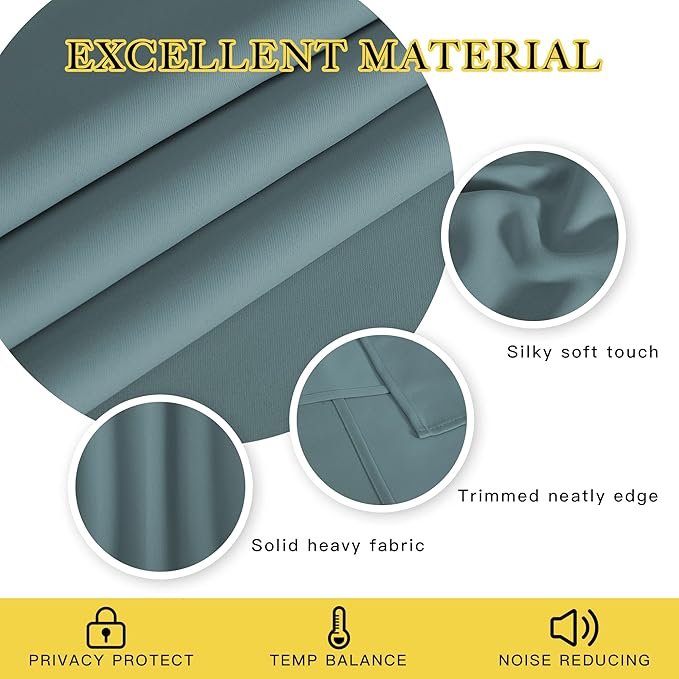 NICETOWN Greyish Blue Blackout Curtain for Bedroom, Window Treatment Thermal Insulated Grommet Solid Drapes Sound Reducing for Home Office/Basement, 1 Panel, W66 x L54