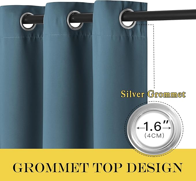 NICETOWN Blackout Room Darkening Window Curtain - Thermal Insulated Solid Grommet Blackout Patio Door Curtain/Drape for Living Room (Smoky Blue, 1 Panel, 52 by 95-inch)