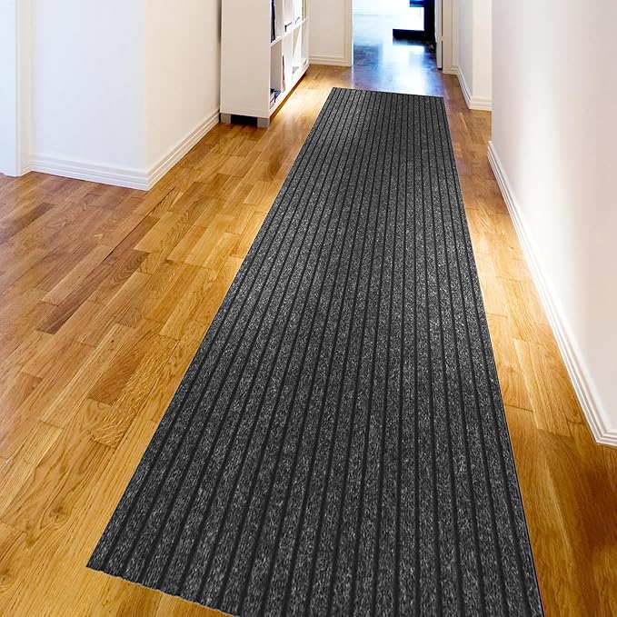 Ottomanson 2' x 30' Hallway Runner with Scraper Pile Extra Durable Non-Slip Rug Mat for Indoor & Outdoor Use - Ideal for Kitchen, Entryway, Patio & Garage - High-Traffic Carpet, Black