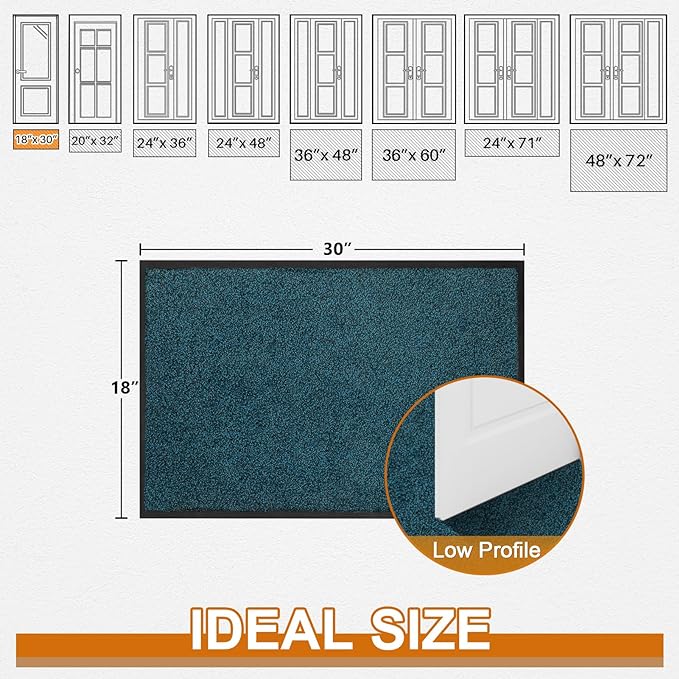 Mibao Front Door Mat, Dirt Trapper Welcome Mat for Outdoor Indoor, Non-Slip Waterproof Doormat, Durable Machine Washable Low Profile Entry Rug for Back Door Outside Patio Porch, 30" x 18", Blue