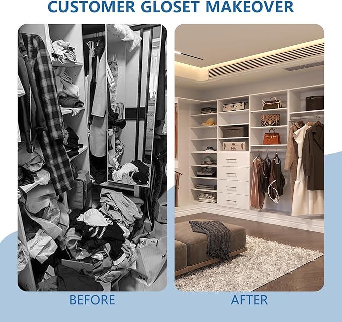 2 Drawer Short Tower Closet Unit, Modular Closet System, Wood Closet System Organizer with Storage for Walk In Closets, Clothing Rack Closet for Hanging Clothes, Bedroom, White, 31.5"W