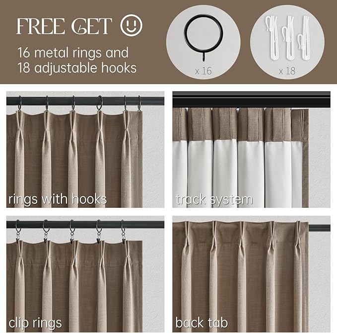 Topfinel Extra Long Total Blackout Linen Curtains 108 Inches Long for Living Room Large Window with Hooks Rings, Pinch Pleated Cold Blocking Acoustic Heavy Taupe Track Curtains 2 Panels 9 FT