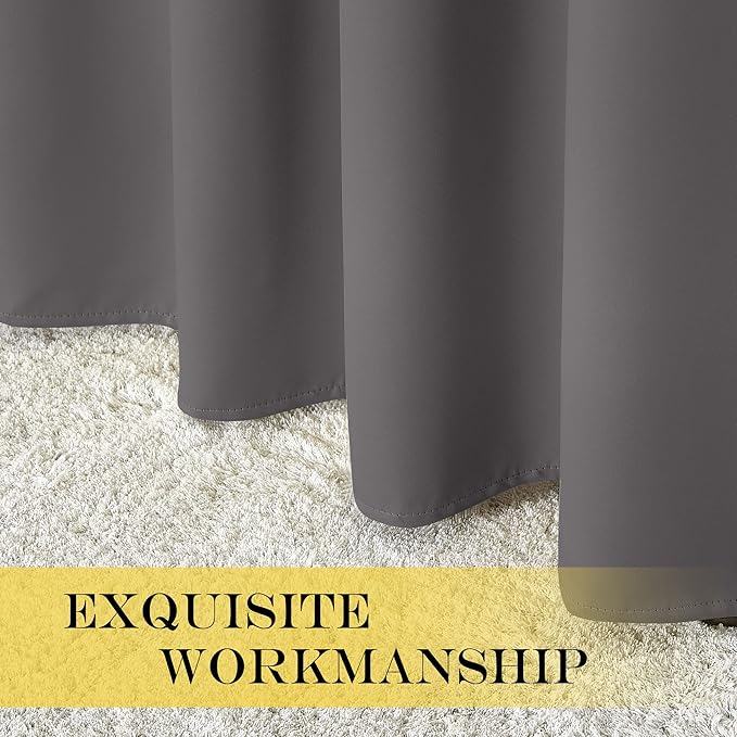 NICETOWN Grey Blackout 102 inch Curtain for Living Room, Grommet Thermal Curtains & Drapes Room Darkening Sound Dampening Window Treatment for Bedroom, 1 Panel, W52 x L102