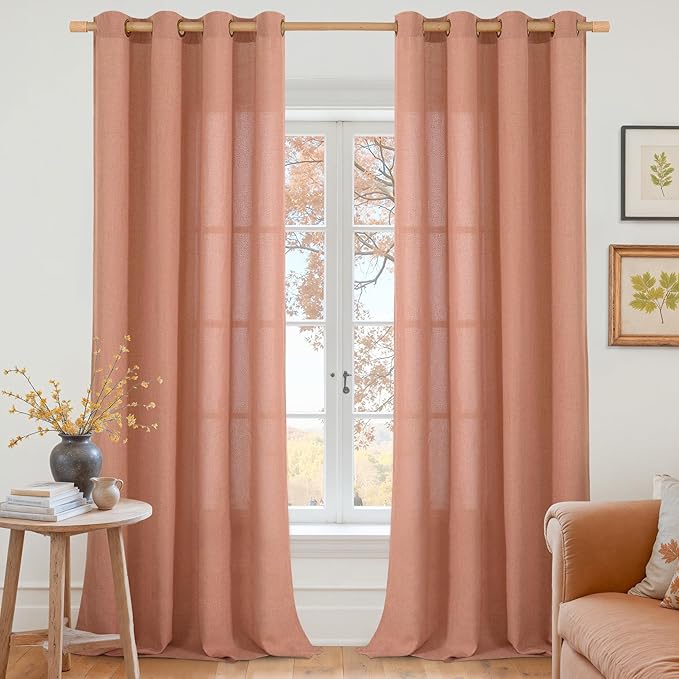 YoungsTex Terracotta Linen Curtains 95 Inch Length for Living Room, Extra Long Burnt Orange Drapes Light Filtering with Bronze Grommet Privacy for Bedroom Window Decorative, 52 x 95 Inch, 2 Panels
