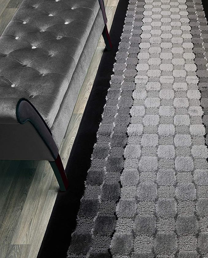 11 ft Long Non-Slip Washable Carpet Runner Rug with Rubber Backing, Custom Floor Mat for Kitchen Hallway Stairs Bedroom Bathroom Entryway, Checkered Black - Grey, Your Choice of Length, (26" X 11')