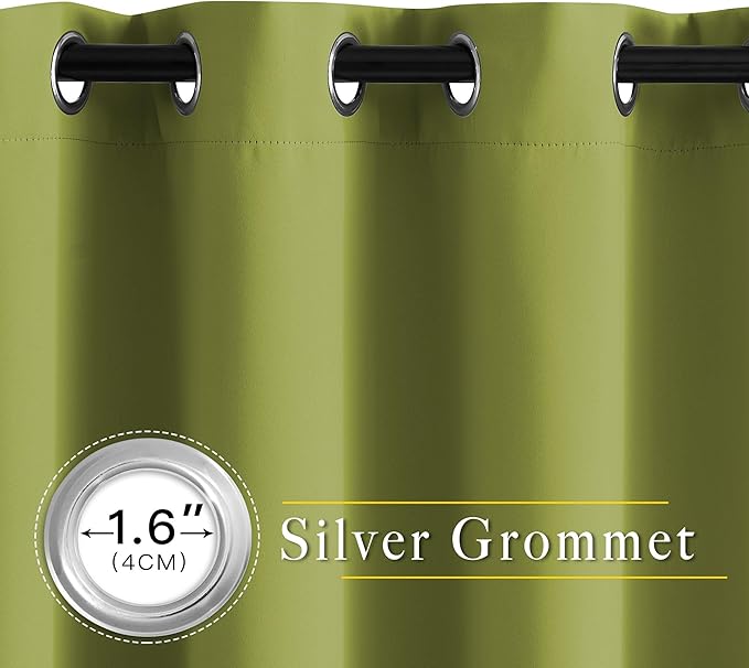 NICETOWN Room Darkening Kitchen Curtains - Window Treatment Thermal Insulated Grommet Light Blocking Curtains & Drapes for Bedroom/Cafe (Fresh Green, 2 Panels, 34 by 50)