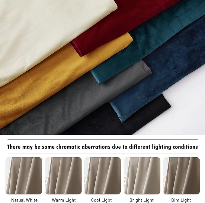 RYB Home Camel Beige Velvet Farmhouse Curtains, Darkening Privacy Shades as Window Treatment Thermal Curtains for Living Room Bedroom Dining Room, W52 x L84 inches, Set of 2