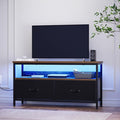 39" TV Stand for TVs up to 50", Media Console with Charging Station & LED Lights, 2 Drawer Storage Chest, Gaming Entertainment Center with Storage for Living Room, Brown, Medium