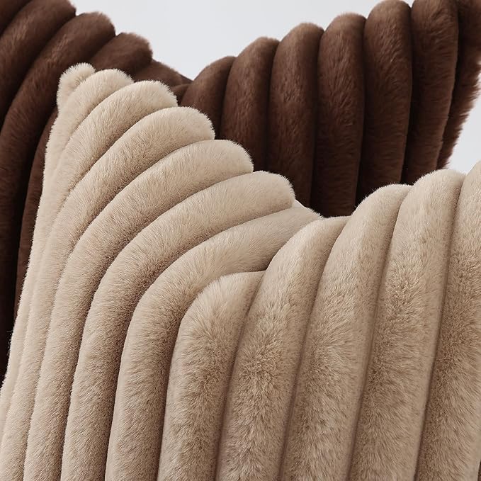 decorUhome Faux Fur Throw Pillow Covers 18x18 Set of 2, Decorative Soft Plush Striped Neutral Couch Euro Pillow Covers with Velvet Back for Sofa, Bed, Living Room Home Decor, Dark Brown