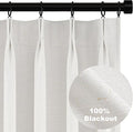 Topfinel Pinch Pleated Curtains 96 Inch Long, 100% Blackout Thermal Insulated Natural Linen Pinch Pleat Viral Drapes with Hooks Rings 2 Panel Sets, Neutral Birch Ivory 8FT Back Tab Window Curtains