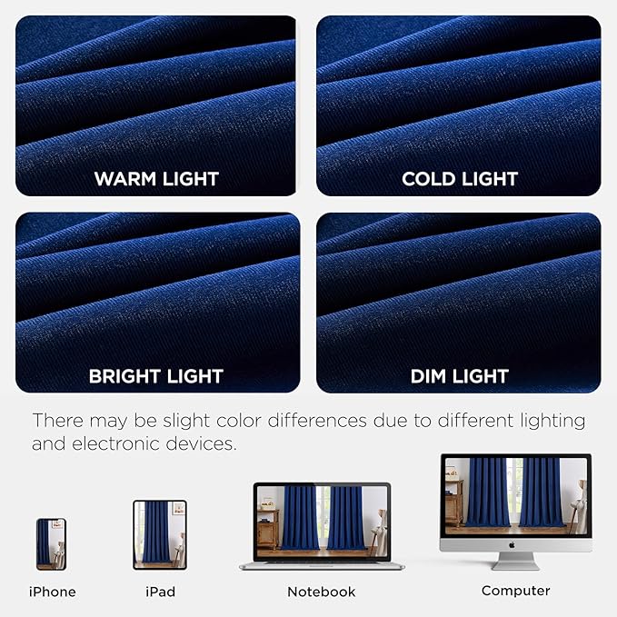 Joydeco Royal Blue 100% Blackout Curtains 90 Inch 2 Panels, Luxury Thermal Royal Blue Velvet Curtains for Bedroom Living Room, Soundproof Blackout Window Drapes, Rod Pocket & Back Tab (52W x 90L)