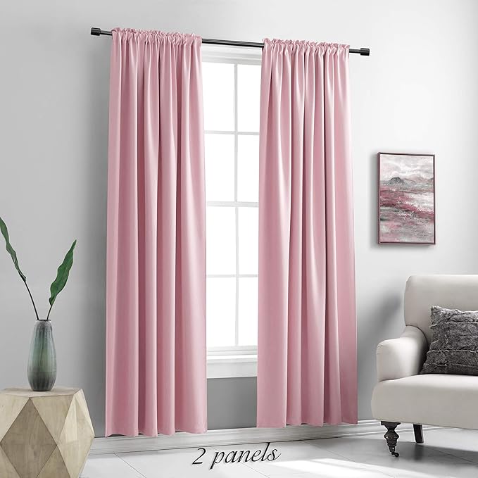 DONREN Pink Blackout Curtains for Girls - Room Home Decoration Privacy Protection Thermal Insulated Blackout Window Drape with Rod Pocket (Set of 2 Panels,52 x 90 Inch)