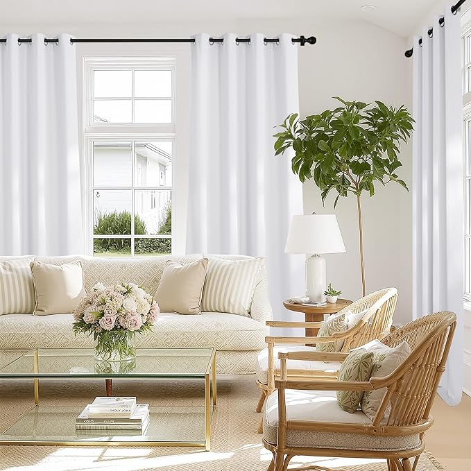 NICETOWN White Black Out Curtains 72 inch Long, Grommet Full Blackout Thermal Insualted Window Treatments for Bedroom, 2 Panels, W52 x L72