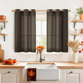 YoungsTex Short Brown Linen Curtains 40 Inch Length for Kitchen Cafe Window, Light Filtering Drapes Semi Sheer with Grommet for Cafe Bathroom Window, 2 Panels, 42 X 40 Inch