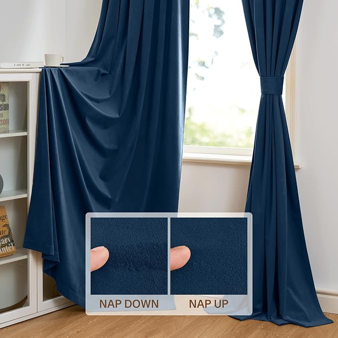 StangH Navy Blue Velvet Curtains - Elegant Blackout Drapes for Living Room, Heavy Soft Curtains with Light Blocking, Rich Blue Home Decor, W52 x L100, 2 Panels