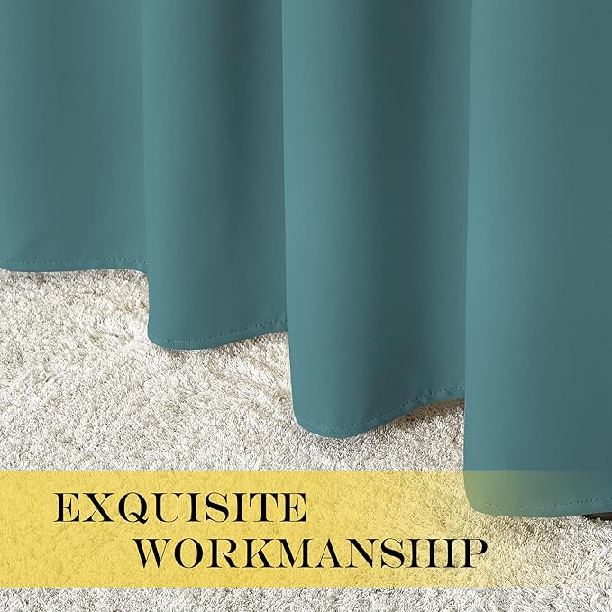 NICETOWN Blackout Curtain for Kids Room - Triple Weave Microfiber Home Thermal Insulated Solid Ring Top Blackout Panel/Drape for Bedroom(Sea Teal, 1 Panel, 52 x 54 inches)