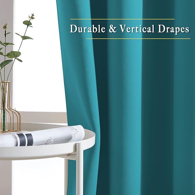 NICETOWN Peacock Teal Blackout Bedroom Curtains 96 inches Long, Grommet Thermal Insulated Room Darkening Window Treatments Sound Reducing for Living Room, W46 x L96, 2 Panels