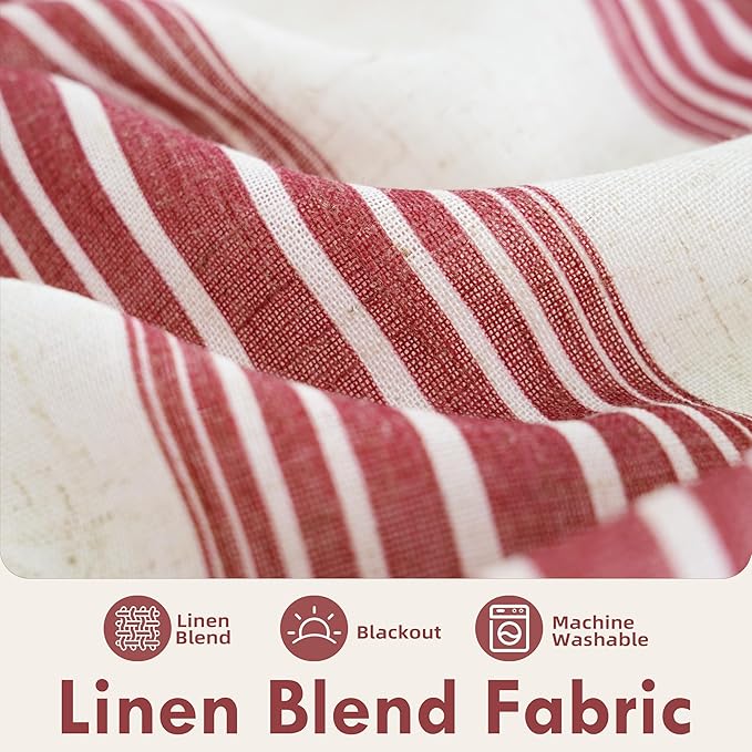 DriftAway Farmhouse Vertical Striped Linen Blend Textured Light Filtering Semi Sheer Curtains for Living Room Bedroom 108 Inches Long Drapes 2 Panels Broad Striped Red
