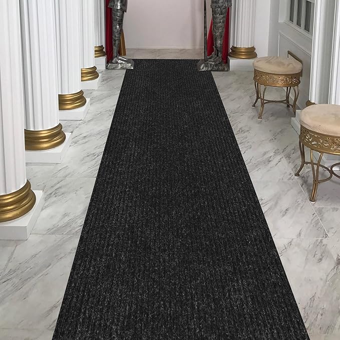 Ottomanson 2'7" x 20' Hallway Runner with Scraper Pile - Extra Durable Non-Slip Rug Mat for Indoor & Outdoor Use - Ideal for Kitchen, Entryway & Garage - High-Traffic Carpet, Black