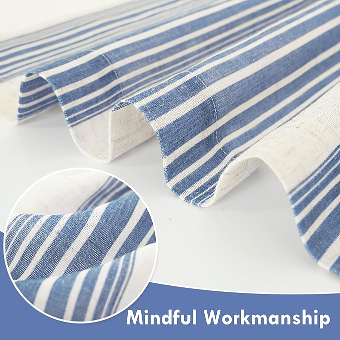 DriftAway Farmhouse Vertical Striped Linen Blend Textured Light Filtering Semi Sheer Curtains for Living Room Bedroom 108 Inches Long Drapes 2 Panels Broad Striped Jean Navy