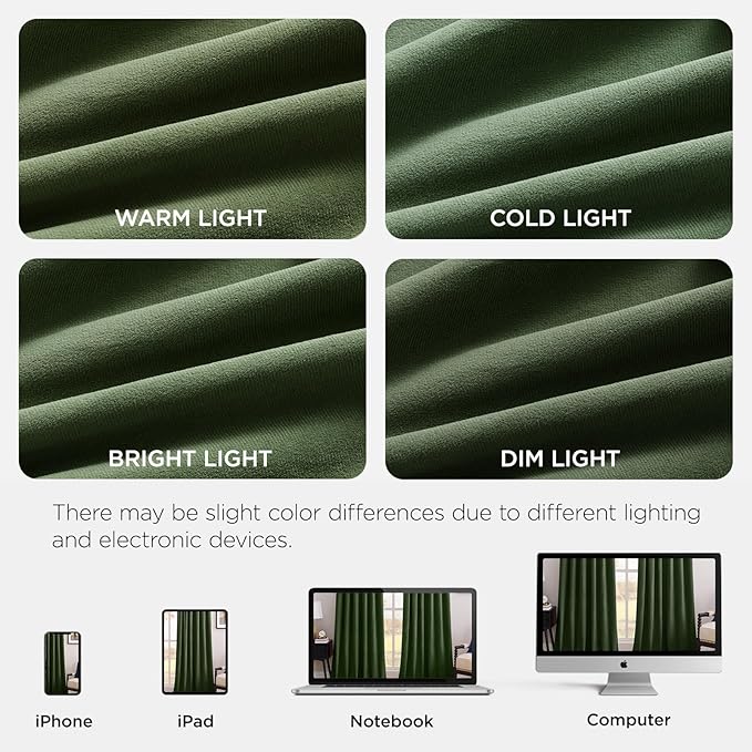 Joydeco Olive Green 100% Blackout Curtains 108 Inch 2 Panels, Luxury Thermal Green Velvet Curtains for Bedroom Living Room, Soundproof Blackout Window Drapes, Rod Pocket & Back Tab (52W x 108L)