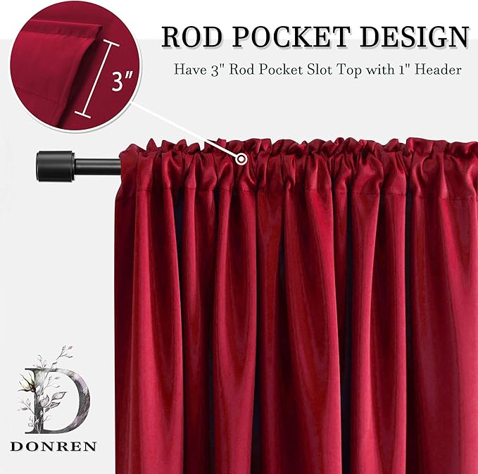 DONREN Christmas Festival Red Blackout Curtains - Set of 2 Thermal Insulated Rod Pocket Curtain Panels for Bedroom(42 W x 63 L)