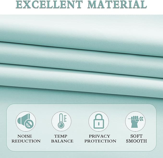 DONREN Aqua Color Curtain Drapes for Bedroom - Blackout Thermal Insulated Room Darkening Rod Pocket Curtains for Living Room (42 by 45 Inch,2 Panels)
