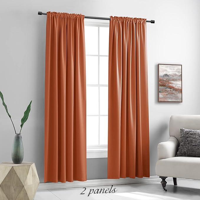 DONREN 90 Inches Long Blackout Curtains for Living Room, Thermal Insulated Window Treatment Panel for Bedroom (Burnt Orange,Set of 2 Panels)