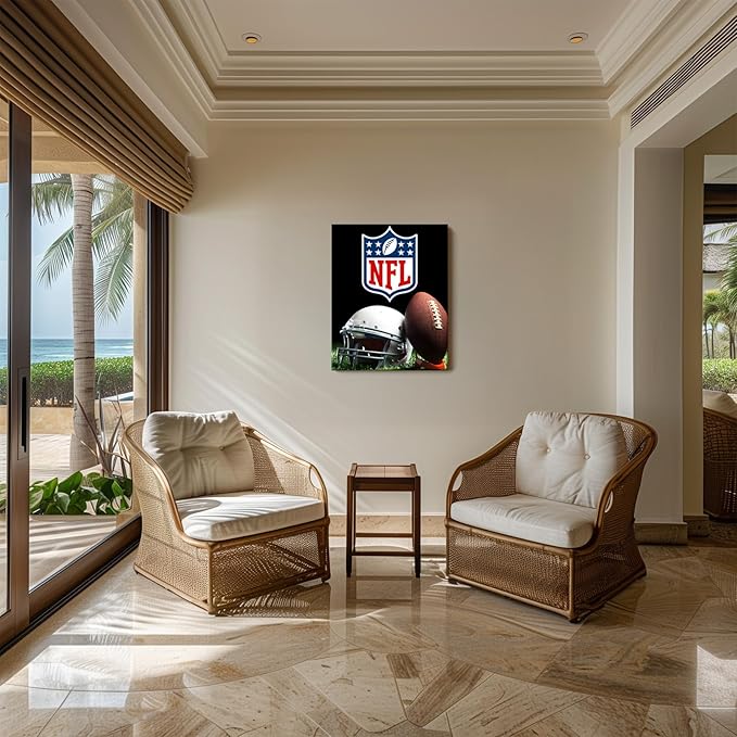 B.B.F MAKE American Football Canvas Wall Art Super Champions Bowl Poster Rugby Oil Painting Canvas Wall Decor Sports Picture Boys Gift Modern Bedroom Living Room Dorm Home Decoration, Framed 16x20inch