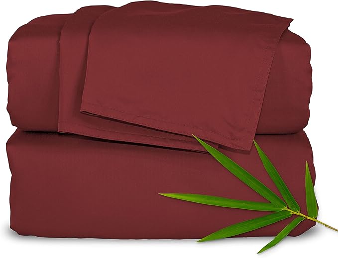 Pure Bamboo Full Sheets, Genuine 100% Organic Viscose Derived from Bamboo Bed Sheet Set, Luxuriously Soft & Cooling, Double Stitching, 2 Year Quality Promise (Full, Merlot)