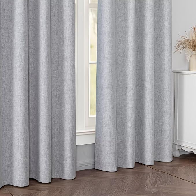 100% Blackout Curtains 90 Inch Length 2 Panels Set, Black Out Curtains for Living Room, Greyish White Thermal Insulated Grommet Drapes Bedroom Luxury Decor (52W × 90L inch, Greyish White)