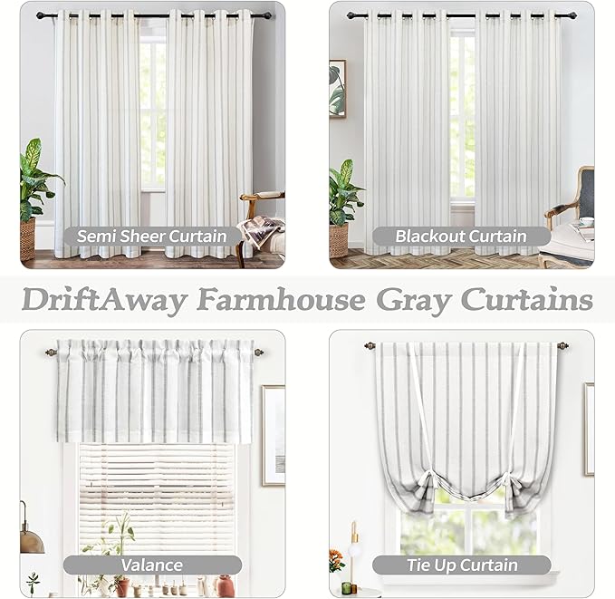 DriftAway Farmhouse Vertical Striped Linen Blend Textured Light Filtering Semi Sheer Curtains for Living Room Bedroom 84 Inches Long Drapes 2 Panels