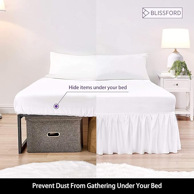 BLISSFORD White Bed Skirt King Size 14 inch Drop - with Split Corners - Cotton Blend Ruffled Bed Skirt, Dust Ruffle with Platform, White King Size BedSkirt, Machine Washable