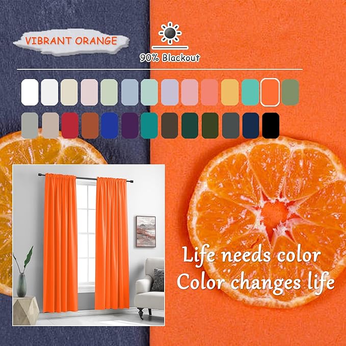 DONREN Vibrant Orange Blackout Curtains 84 Inch Length, Pumpkin Hallowmas Day Home Decoration Room Darkening Thermal Insulated Curtains for Bedroom,2 Panels,52-inch Width x 84-inch Length