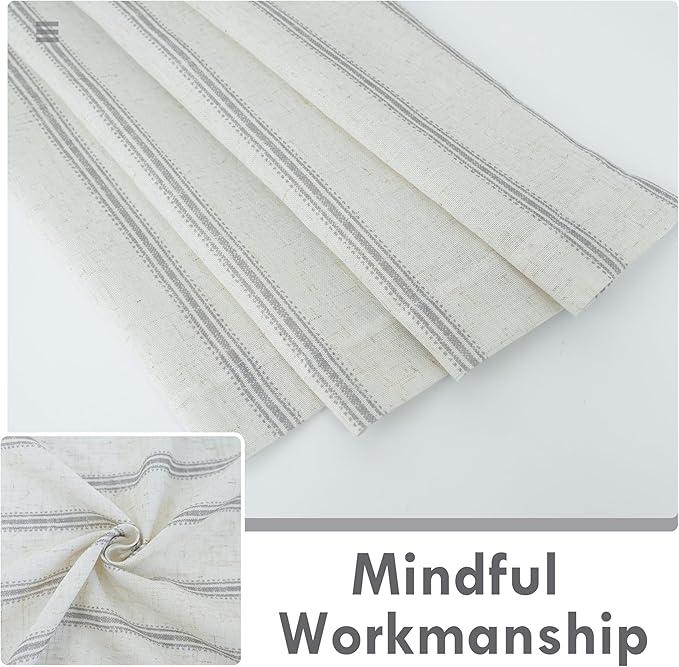 DriftAway Farmhouse Vertical Striped Linen Blend Textured Light Filtering Semi Sheer Curtains for Living Room Bedroom 63 Inches Long Drapes 2 Panels Linen Gray