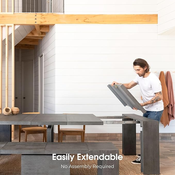 Transformer Table - Solid Wood Extendable Dining Table, Seats 2-12, Extendable Dining Room Table, Space-Saving Furniture, Expandable Dining Furniture (Dark Grey, Table + Coffee Table)