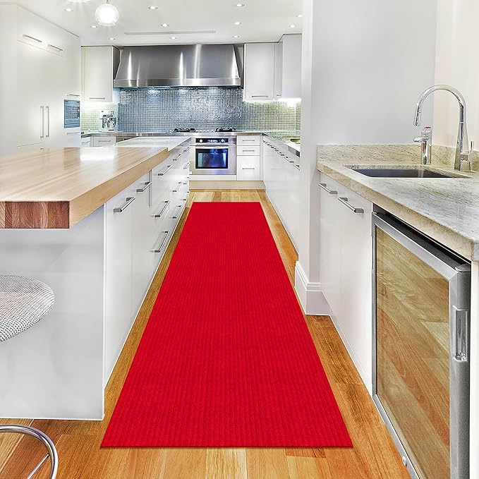 Ottomanson 2' x 28' Hallway Runner with Scraper Pile - Extra Durable Non-Slip Rug Mat for Indoor & Outdoor Use - Ideal for Kitchen, Entryway, Patio & Garage - High-Traffic Carpet, Red