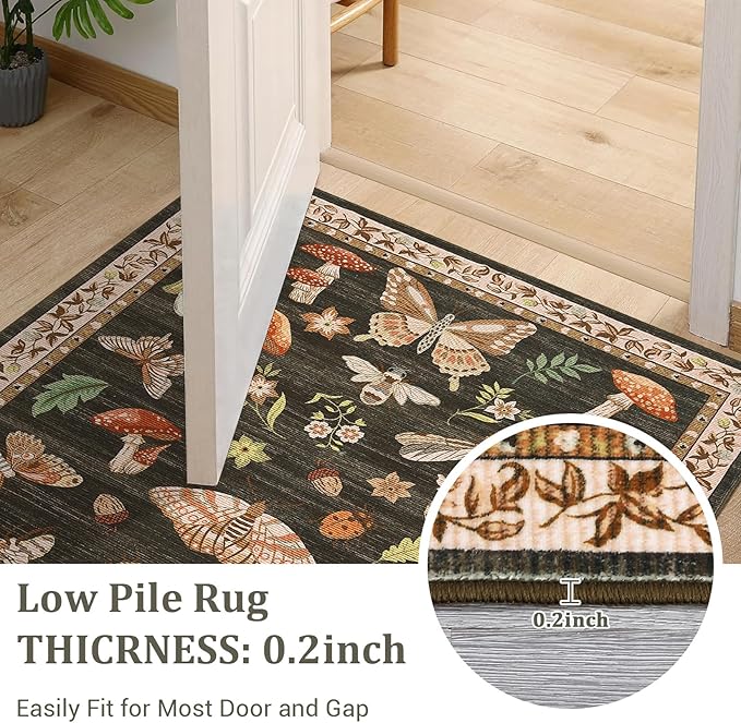 2.5x10 Runner Rug for Hallway Washable Kitchen Rugs Non Slip with Rubber Back Mushroom Soft Low-Pile Stain Resistant Foldable Indoor Carpet for Entryway Laundry Room Floor Mats Brown